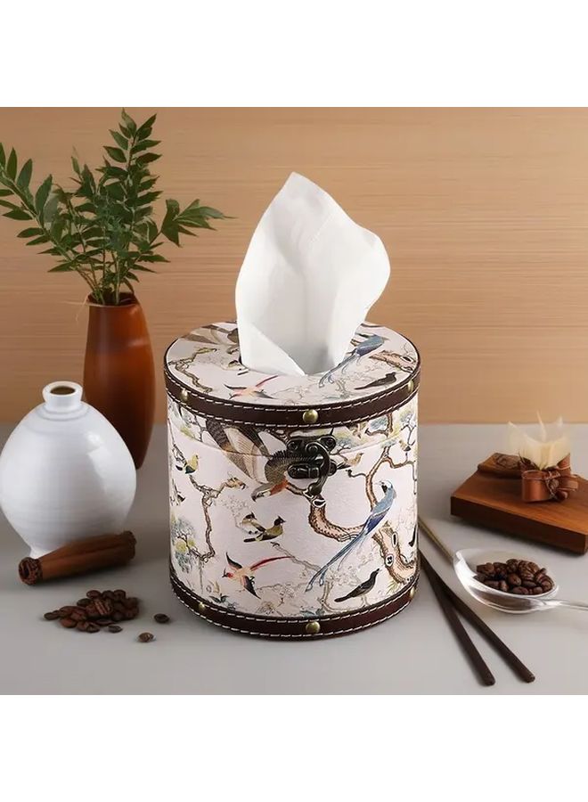 Golden Leopard Round Tissue Box Holder Rustic Wooden Dispenser For Living Room Bathroom - Image 2